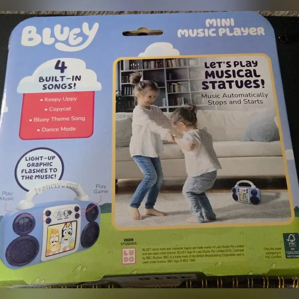 Bluey Mini Music Player Toy 4 Songs Musical Statues Light Up Dance Mode NIB
